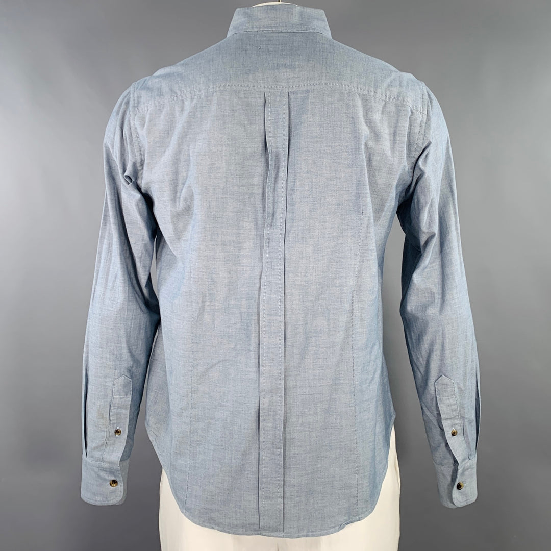 BAND OF OUTSIDERS Size L Blue Grey Cotton One Pocket Long Sleeve Shirt