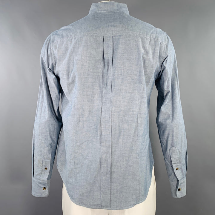 BAND OF OUTSIDERS Size L Blue Grey Cotton One Pocket Long Sleeve Shirt