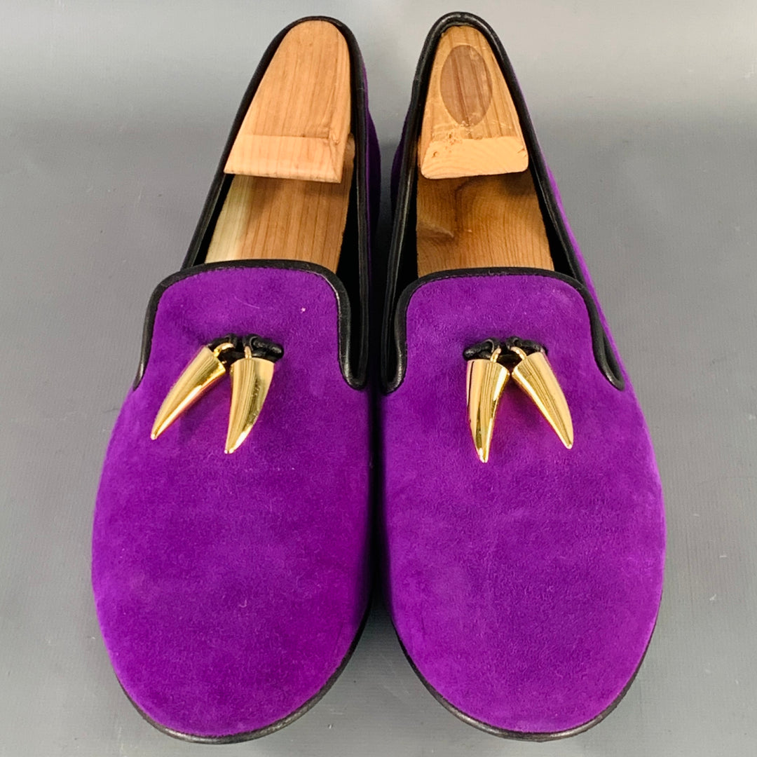 GIUSEPPE ZANOTTI Size 9 Purple Suede Slip On Metal Tassel Loafers