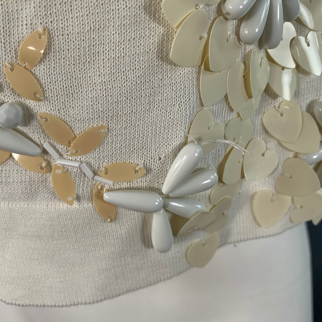 NANETTE LEPORE Size XS Cream White Cotton Blend Beaded Floral Cropped Cardigan