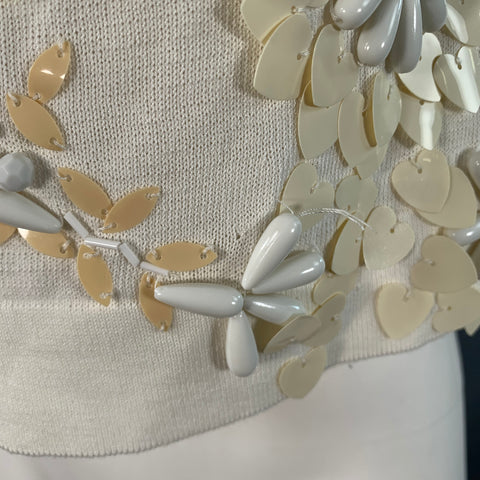 NANETTE LEPORE Size XS Cream White Cotton Blend Beaded Floral Cropped Cardigan