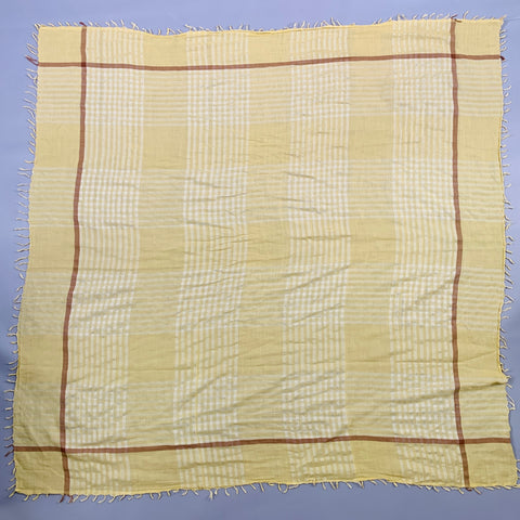 Foulard Carré Vintage Rayé Jaune Marron à Franges