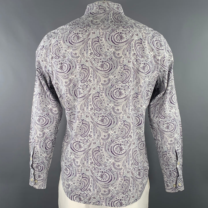 EMANUEL BERG Size XL White Purple Paisley Cotton Spread Collar Long Sleeve Shirt