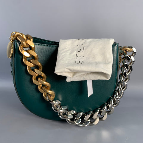 STELLA McCARTNEY Green Faux Leather Chain Strap Handbag