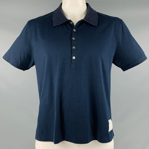 THOM BROWNE Size XL Navy Cotton Long placket Polo