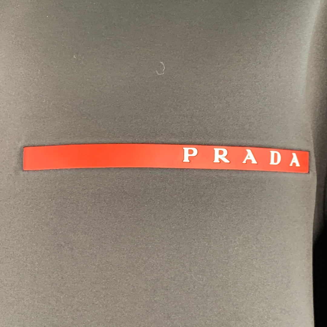 PRADA Size XXXL Black Red Logo Polyester Blend Technical Jersey Zip Up Jacket