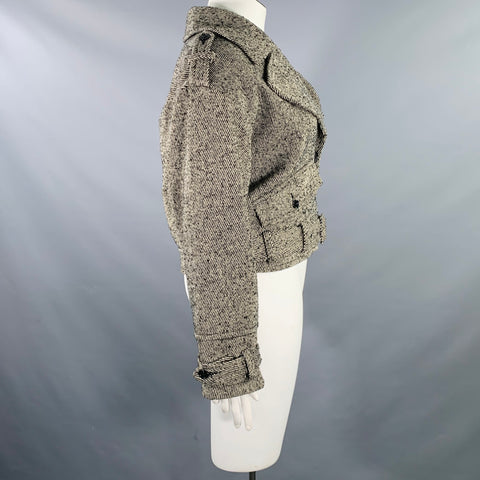 MARISSA WEBB Size 12 Black White Polyester Wool Tweed Cropped Jacket