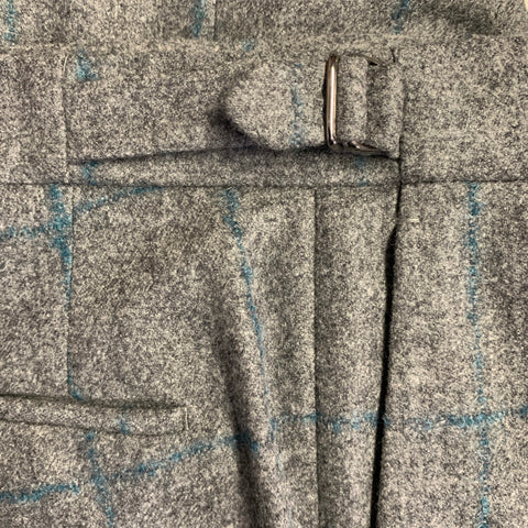 Pantalon de costume INCOTEX taille 32, motif fenêtre, laine plissée, coupe ajustée, gris sarcelle