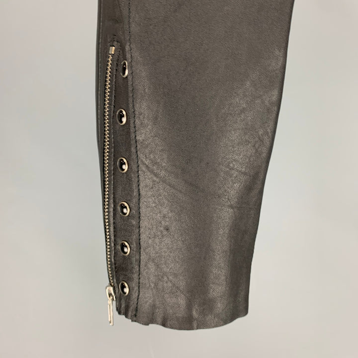 MAJE Size 0 Black Lamb Leather Cropped Casual Pants