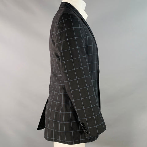 PAUL SMITH Size 38 Black Blue Window Pane Wool Notch Lapel Sport Coat