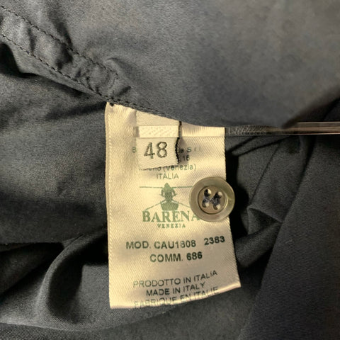 BARENA Size XL Navy Cotton Band Collar Long Sleeve Shirt