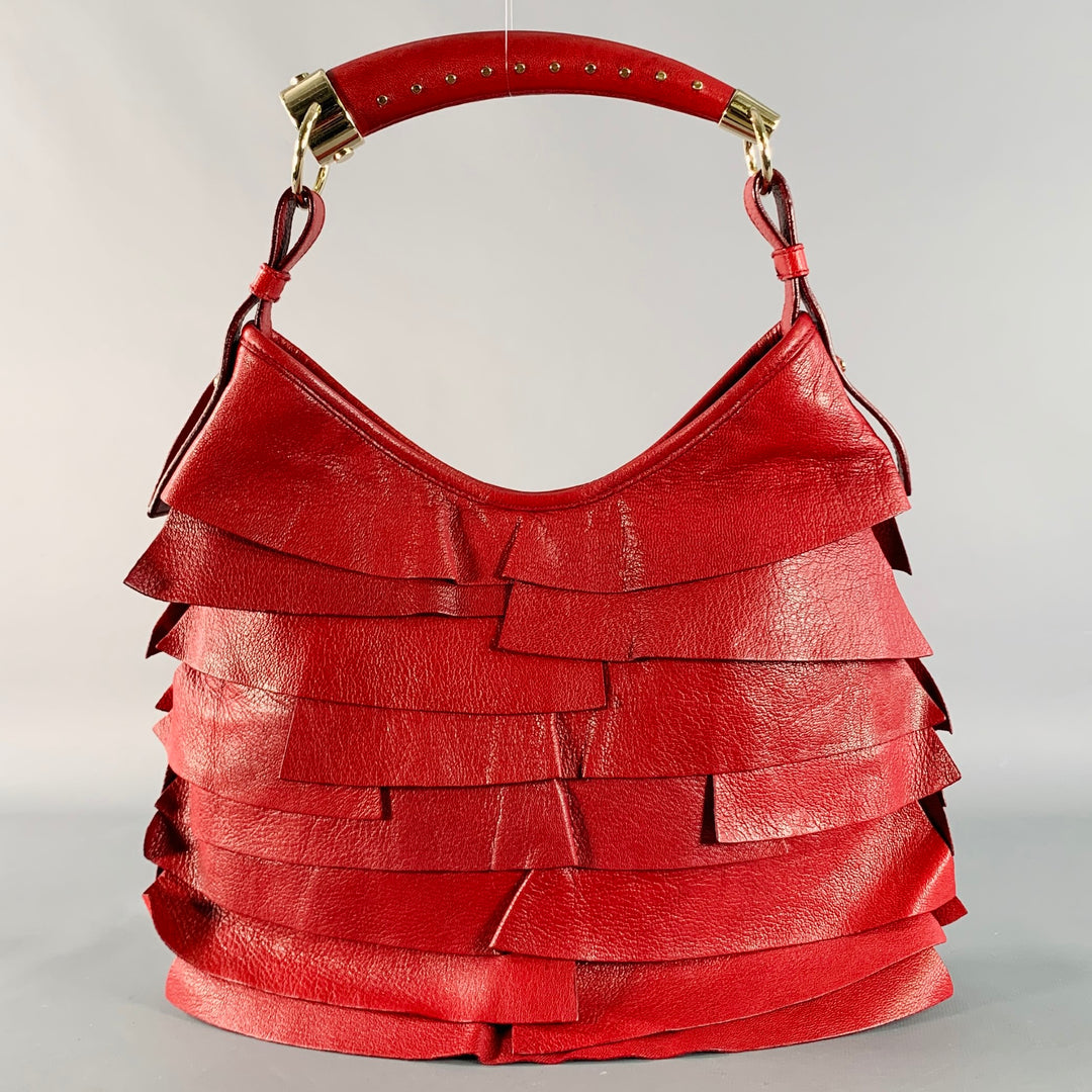 YVES SAINT LAURENT St Tropez Red Goat Leather Top Handles Hobo Handbag