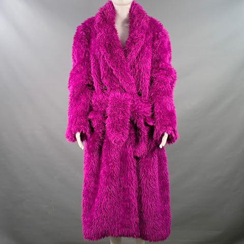 MSGM Size M Magenta Pink Modacrylic Blend Textured Faux Fur Notch Lapel Double Breasted Coat