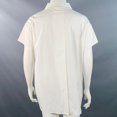 AGNONA Size 14 White Cotton Short Sleeve Casual Top