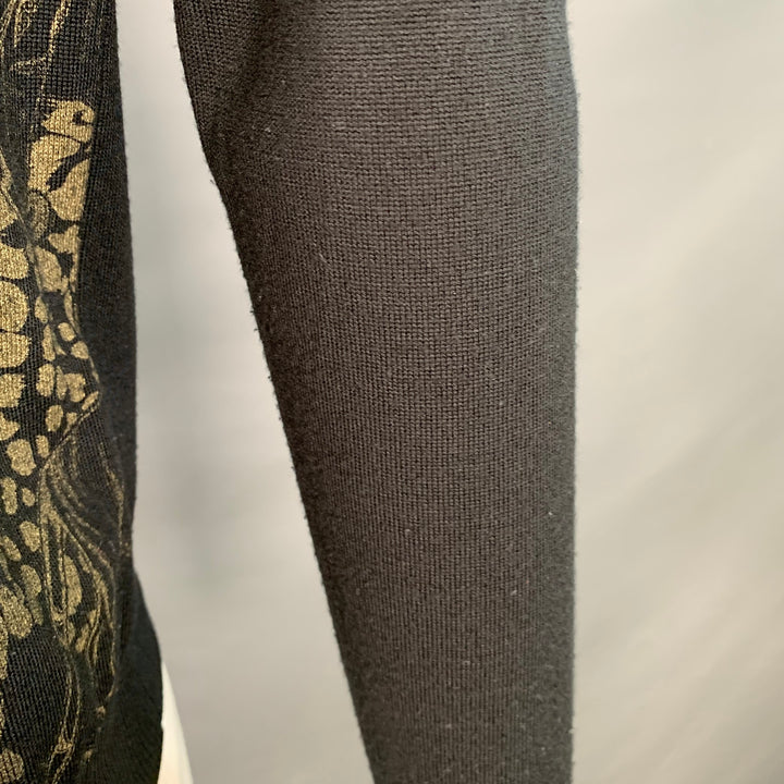 VERSACE JEANS Size L Black Gold Tiger Cotton Print Studded Crew Neck Sweater