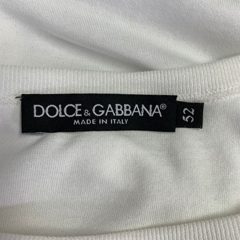 DOLCE & GABBANA Size L White Cotton Logo Patch Crew Neck T-shirt