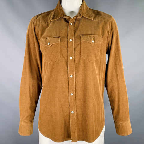 Chemise à manches longues Western en velours côtelé de coton marron TODD SNYDER Taille L
