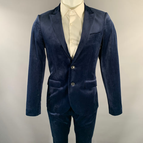 SCOTCH AND SODA Chest Size 38 Navy Velvet Polyester Peak Lapel Suit