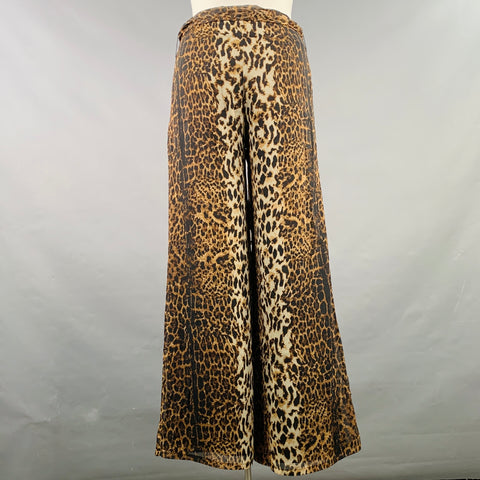 KAY CELINE Size L Black Beige Polyester Animal Print Wide Leg Dress Pants