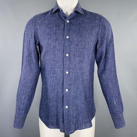 BOGLIOLI Size M Blue Indigo Spread Collar Long Sleeve Shirt