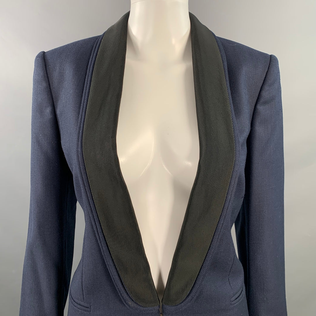 STELLA McCARTNEY Size 8 Navy Black Shawl Collar Jacket Blazer