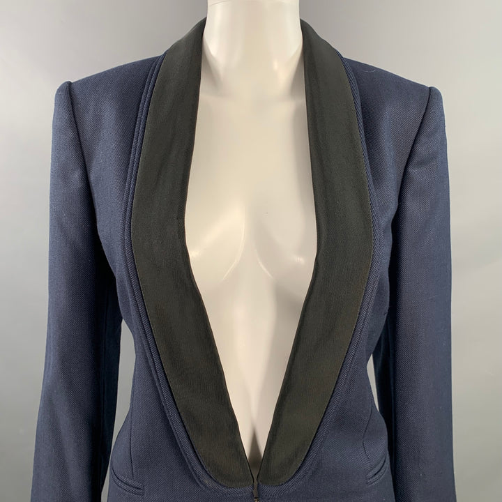 STELLA McCARTNEY Size 8 Navy Black Shawl Collar Jacket Blazer