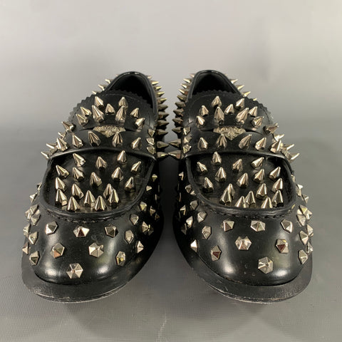 ALEXANDER MCQUEEN Size 10 Black Silver Studded Leather Slip On Loafers