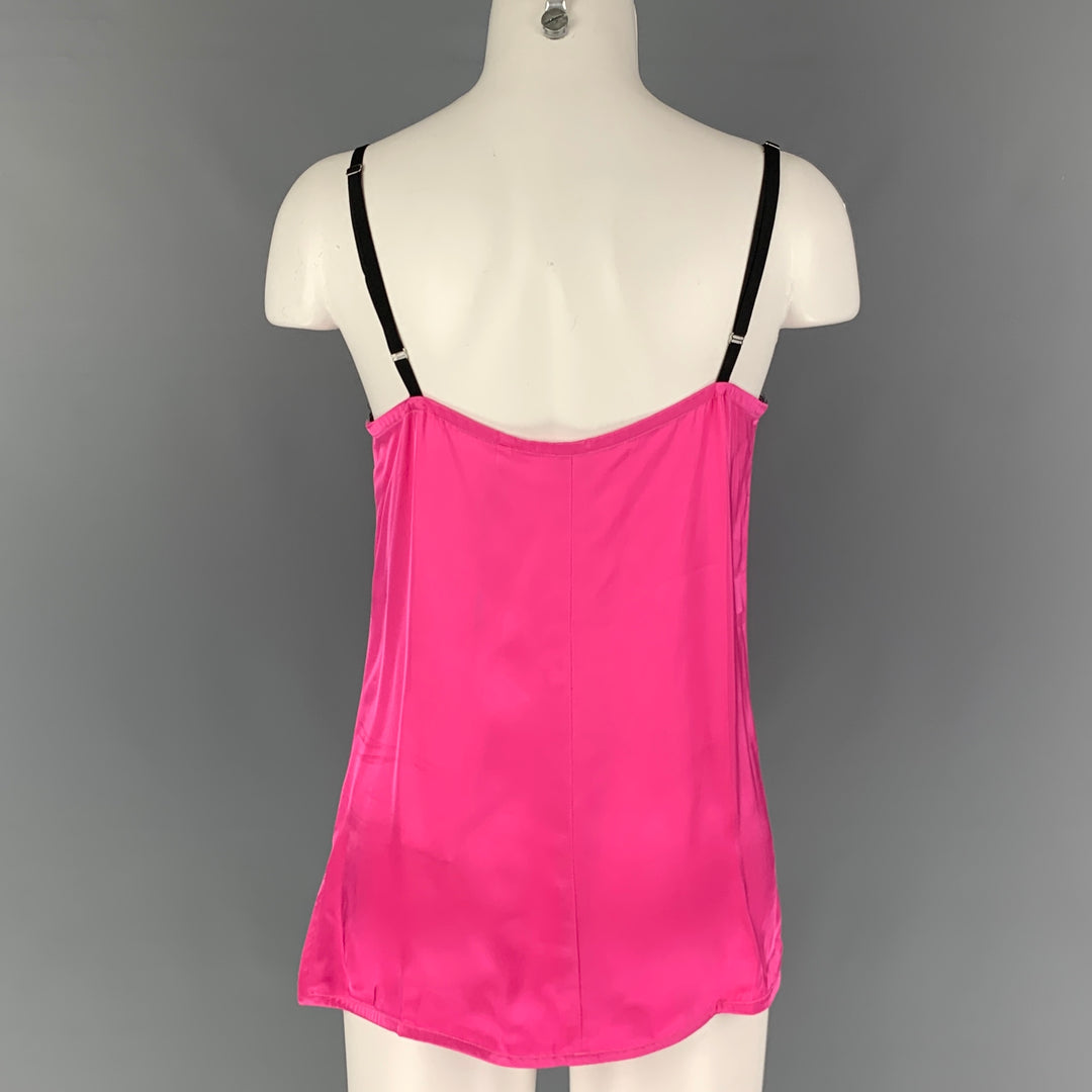 HELMUT LANG Top de vestido lencero de viscosa de encaje negro rosa talla M