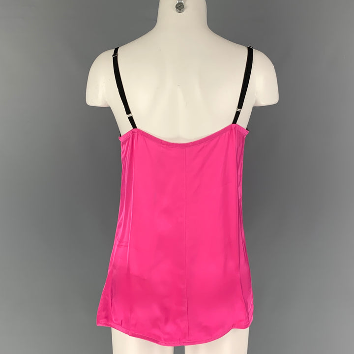 HELMUT LANG Top de vestido lencero de viscosa de encaje negro rosa talla M