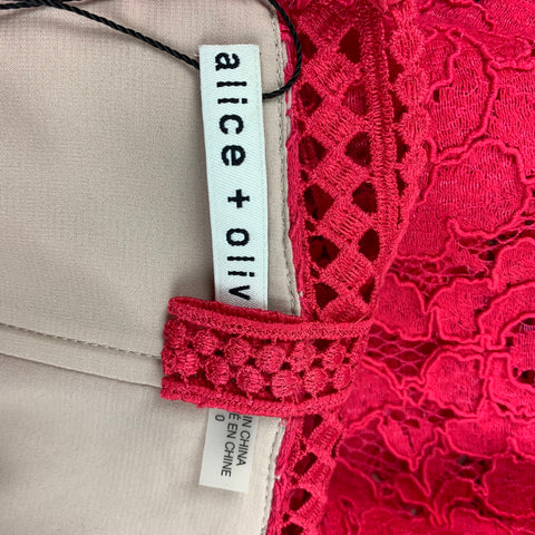 ALICE + OLIVIA Size 0 Raspberry Cotton Nylon Lace A-Line Dress