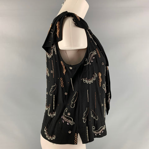 DRIES VAN NOTEN Size 2 Black Beaded Sleeveless  Top