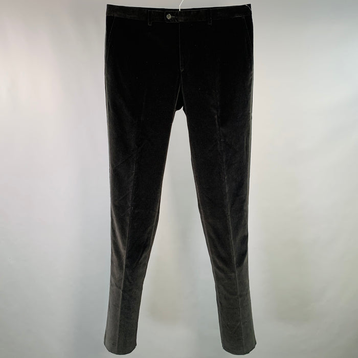 MOSCHINO Size 36 Black Cotton Velvet Zip Fly Tuxedo Dress Pants