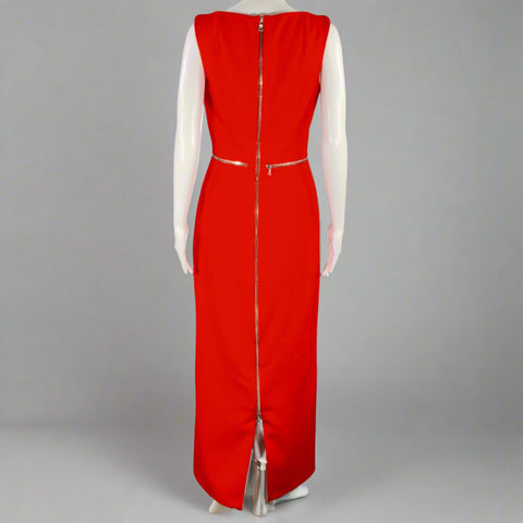 DAVID KOMA Size 8 Red Silver Wool Sleeveless Zippers Gown Evening Dress