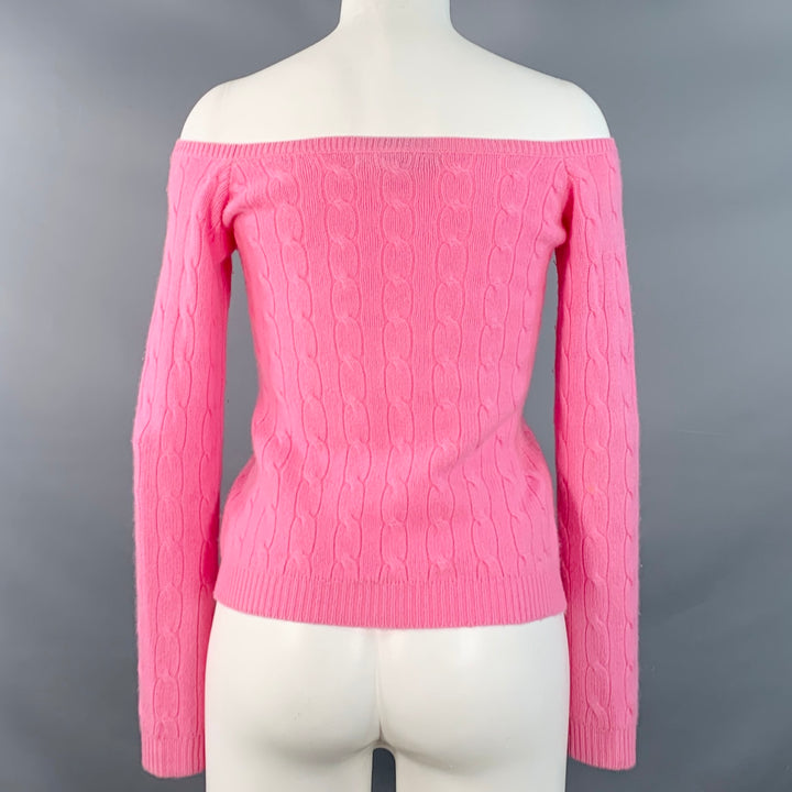 RALPH LAUREN Size M Pink Cashmere Cable Knit Off Shoulder Pullover