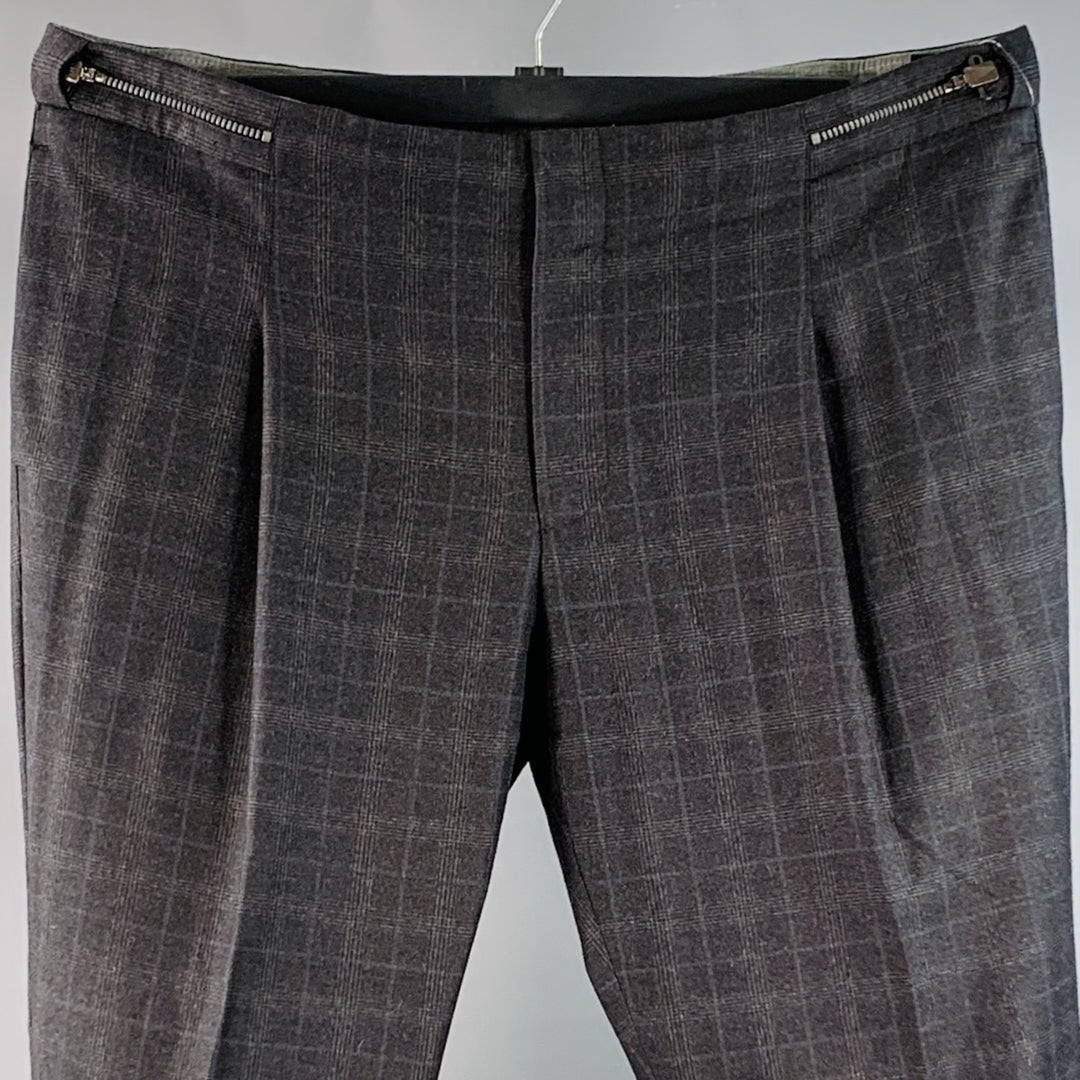 EMPORIO ARMANI Size 42 Grey Navy Plaid Wool Pleated Dress Pants