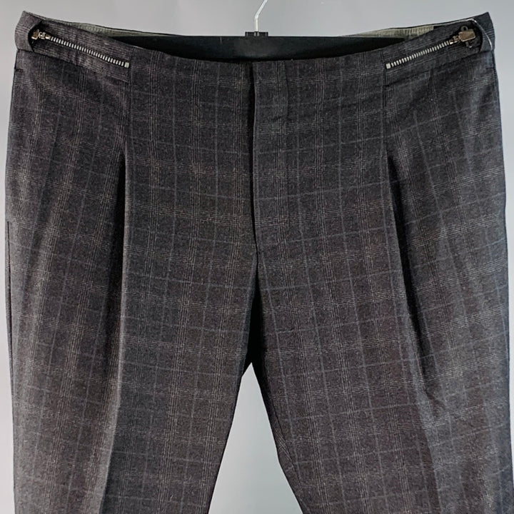 EMPORIO ARMANI Size 42 Grey Navy Plaid Wool Pleated Dress Pants