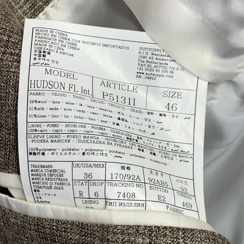 SUITSUPPLY Size 36 Brown Melange Wool Silk Linen Notch Lapel Suit