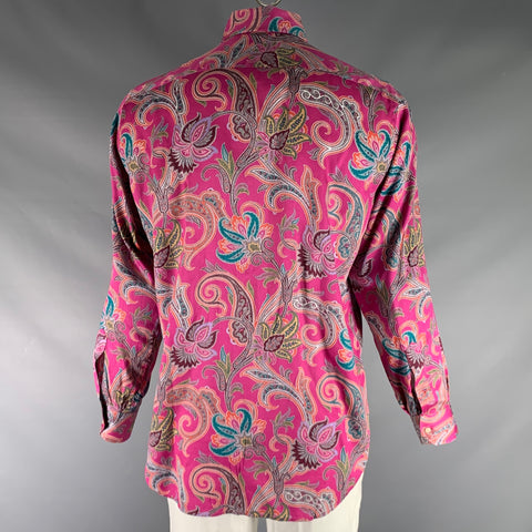 ETRO Size M Magenta Multi-Color Paisley Cotton Button Up Long Sleeve Shirt