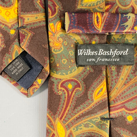 WILKES BASHFORD Brown Multi Color Paisley Silk Tie