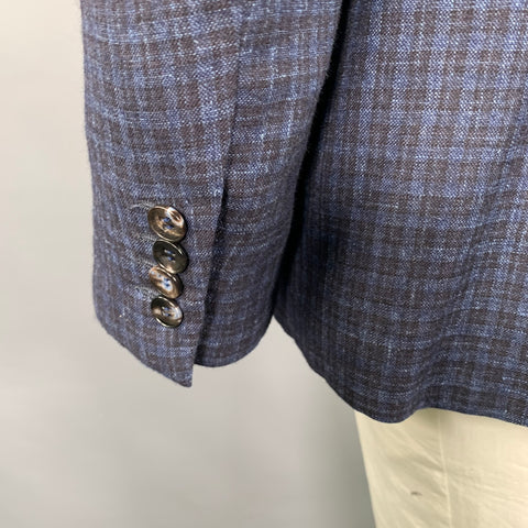 Veste de sport SARTORIO taille 44 en laine, soie et lin à carreaux bleu et noir