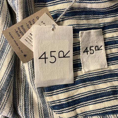 45rpm Size L Blue White Stripe Cotton Nehru Collar Jacket