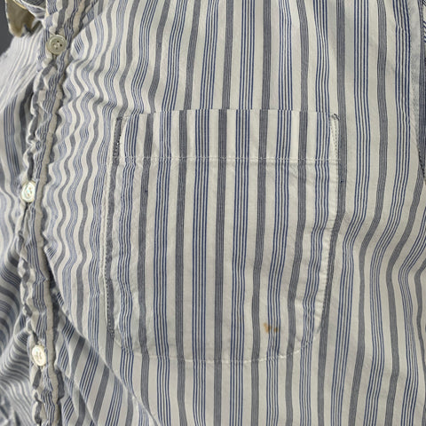 UNDERCOVER SS17 Size M White Blue Stripe Cotton Ruched One Pocket Long Sleeve Shirt