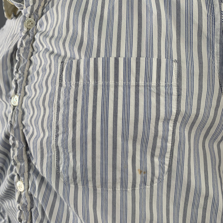 UNDERCOVER SS17 Size M White Blue Stripe Cotton Ruched One Pocket Long Sleeve Shirt