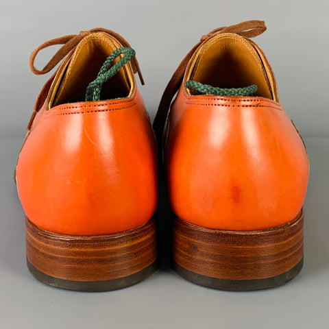 JOHN LOBB Size 8.5 Orange Perforated Leather Lace-Up Shoes