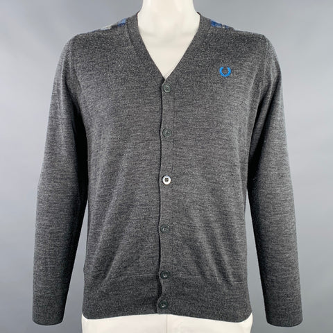 FRED PERRY Size L Grey Heather Wool Cardigan