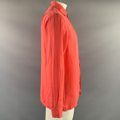 RALPH LAUREN PURPLE LABEL Size L Orange Coral Linen Button Up Long Sleeve Shirt