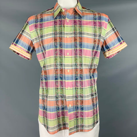 ROBERT GRAHAM Talla L Camisa de manga corta con botones de algodón a cuadros multicolor