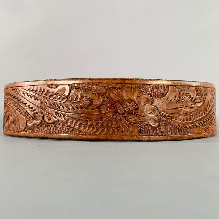 RALPH LAUREN Size M Brown Brass Embossed Leather Belt