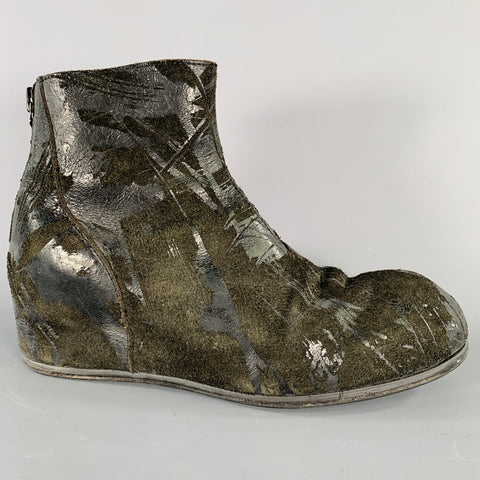 JULIUS_7 Size 9.5 Black Distressed Roughout Leather Wedge Boots