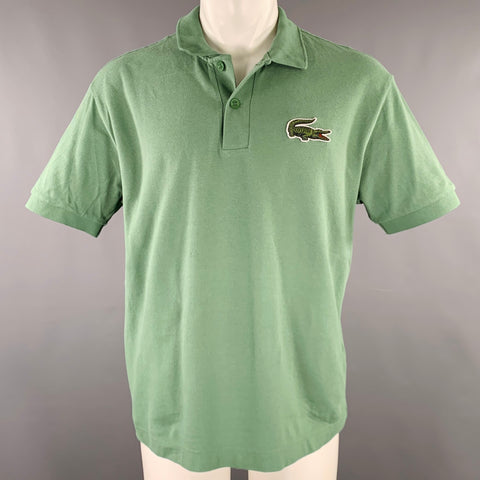 LACOSTE Size M Green Cotton Loose Fit  Large Patch Polo